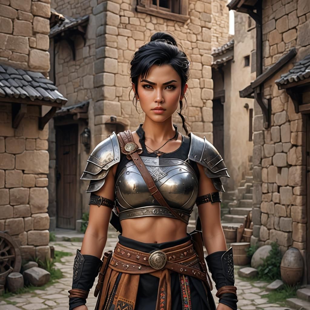 Medieval Fantasy Female Warrior with Tribal Clothes