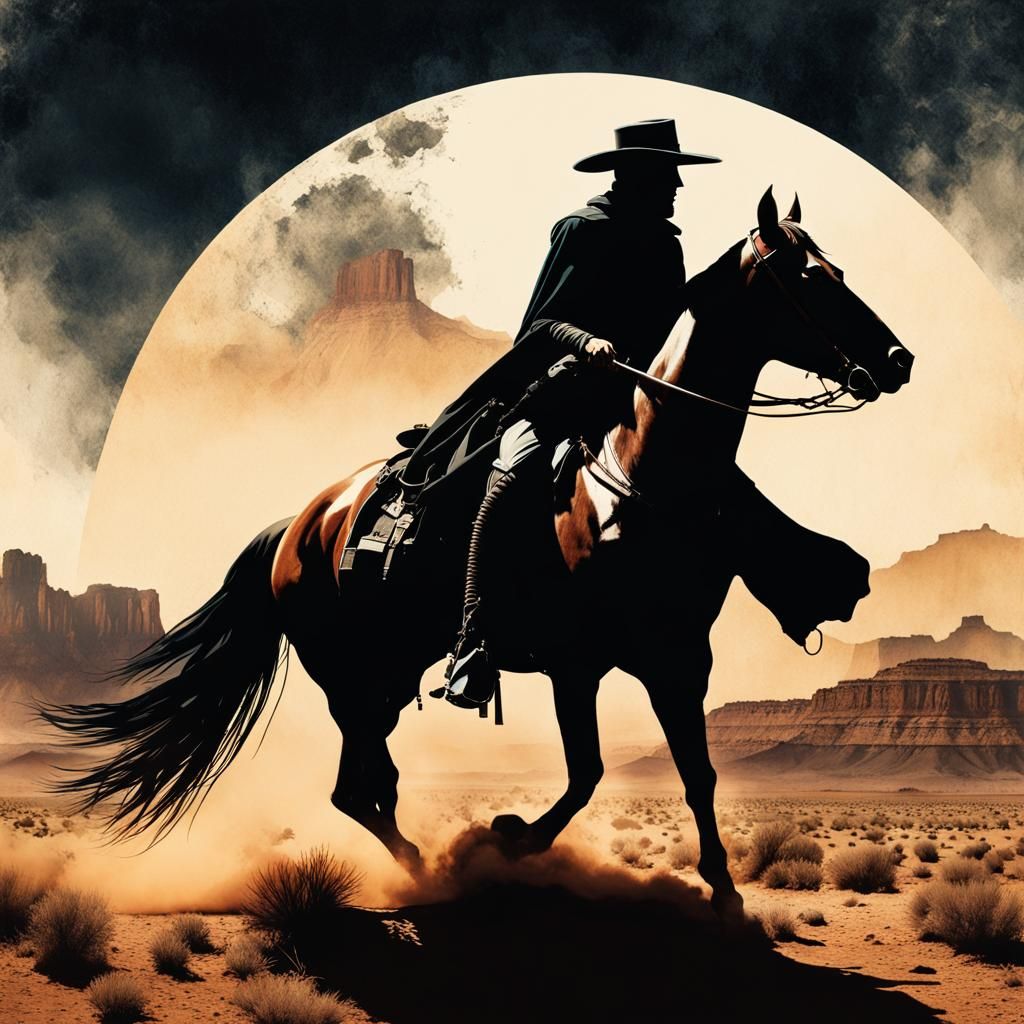 Zorro Double Exposure in Wild West Landscape