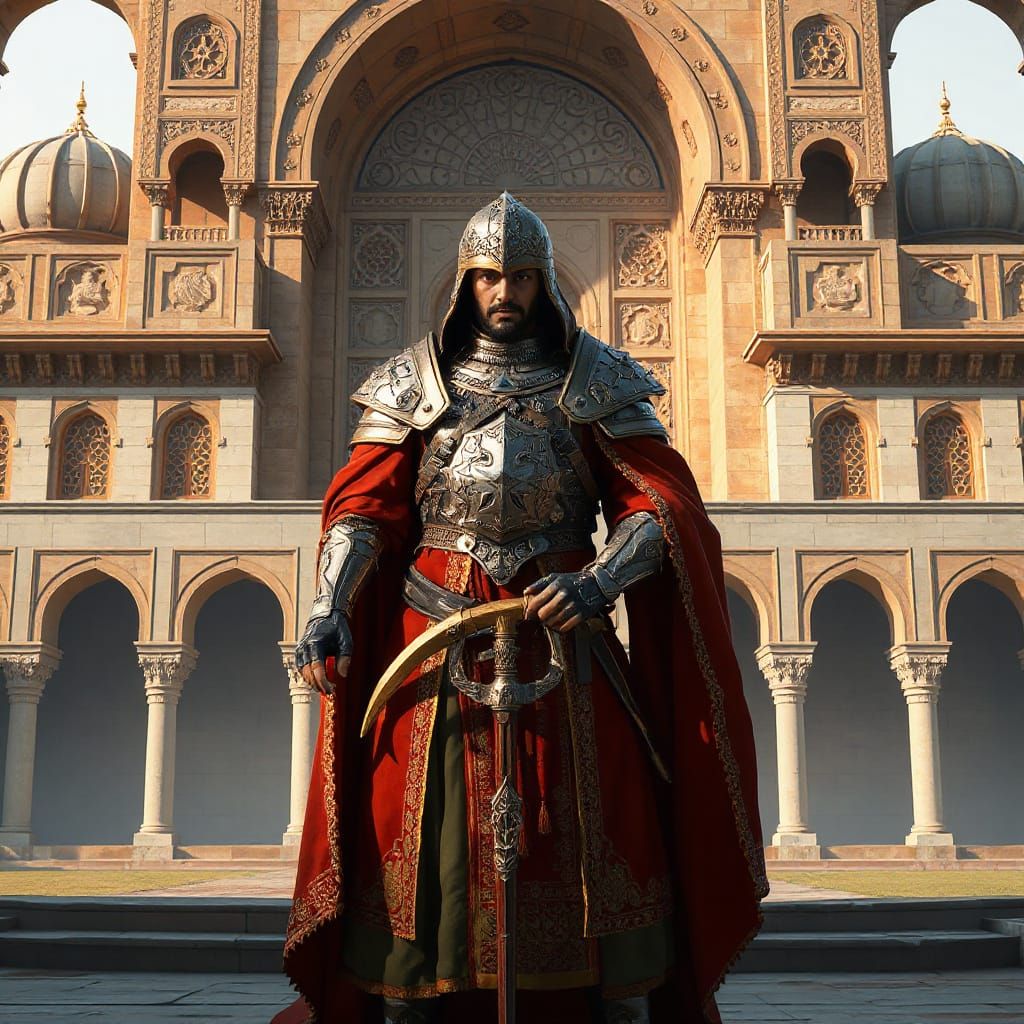 Persian Guard in Front of Arab Building