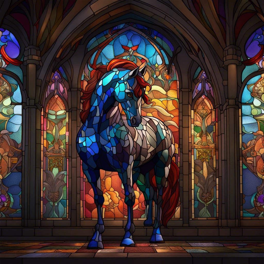Stained Glass Horse: Detailed Fantasy Concept Art