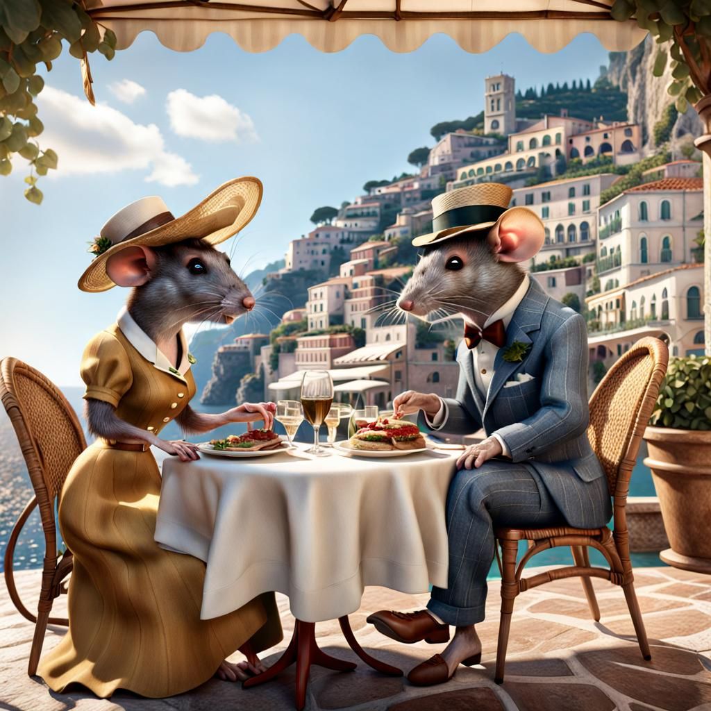 Rats Dine on the Amalfi Coast, 1950s Style