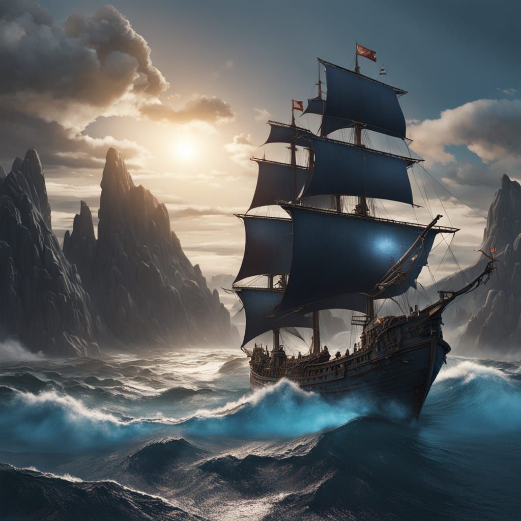 Fantasy Book Cover: Ship on Vast Sea at Twilight