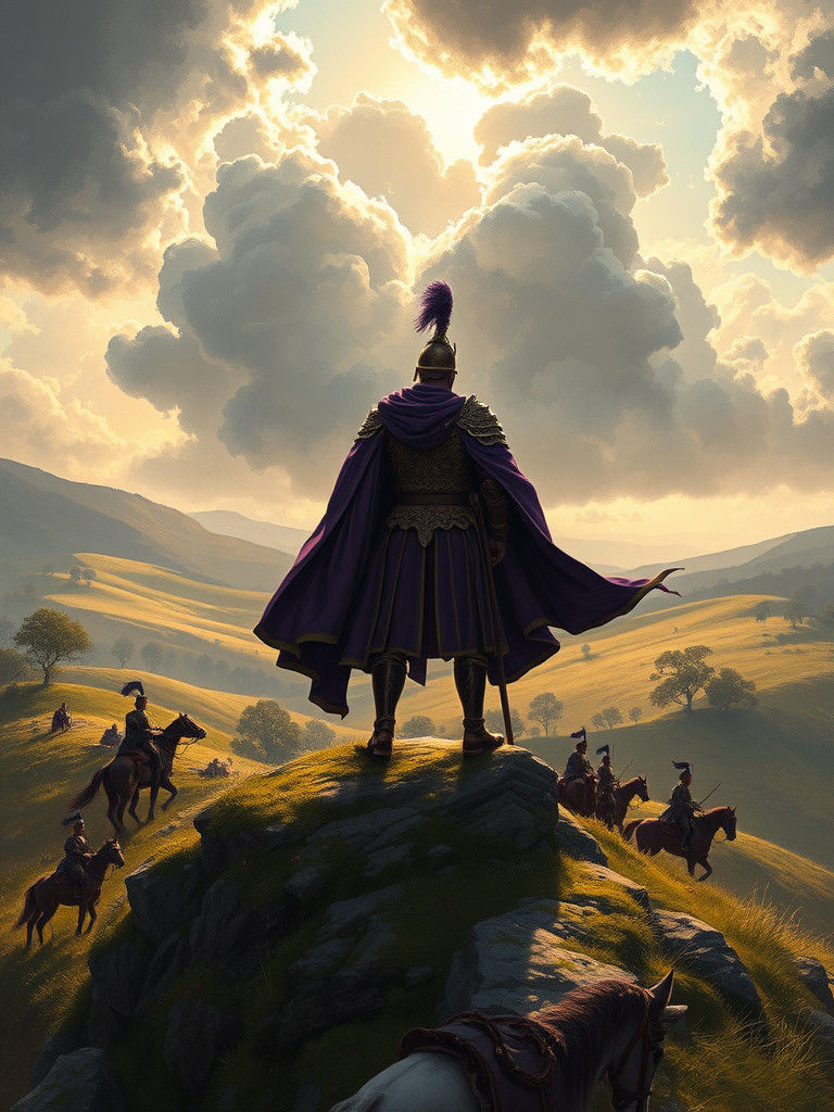 Captain Surveys Troops on Windswept Hill