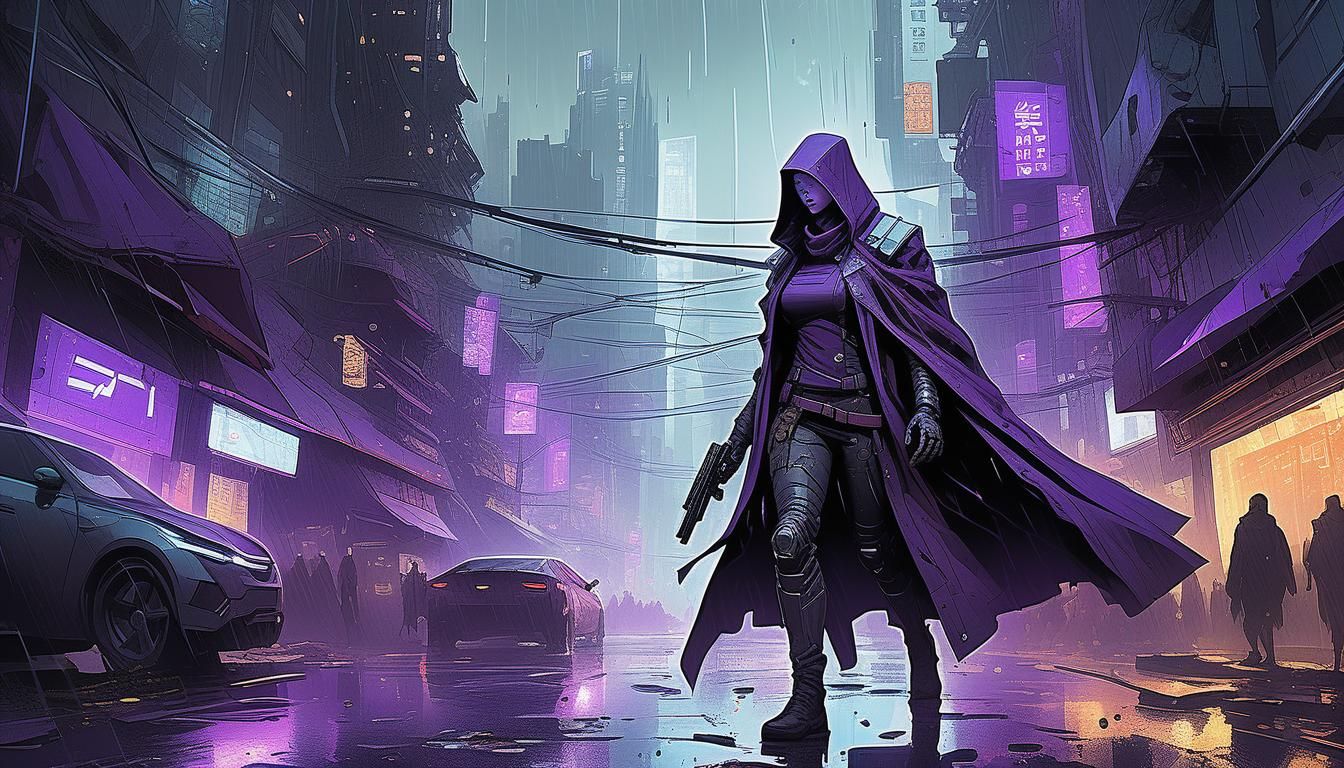 Rogue Android in Dystopian City: Sci-Fi Illustration