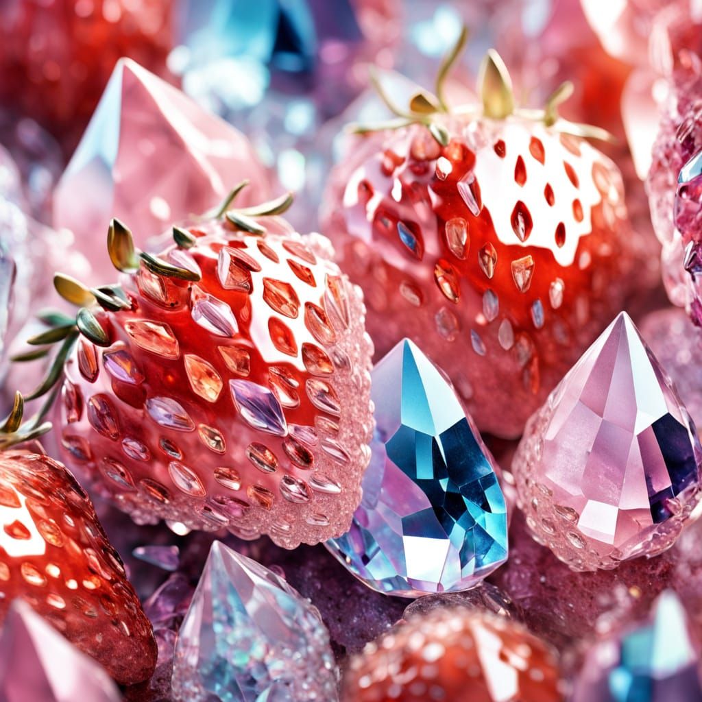 Crystal Strawberry: Macro Photography with Sparkling Facets