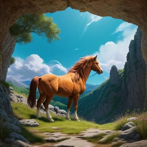 Anime Stallion Concept Art: Spirit on Rocky Outcrop