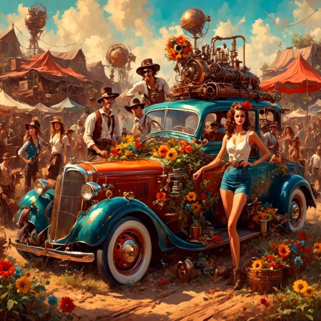 Steampunk Rockabilly Flower Children at Woodstock Era Festiv...