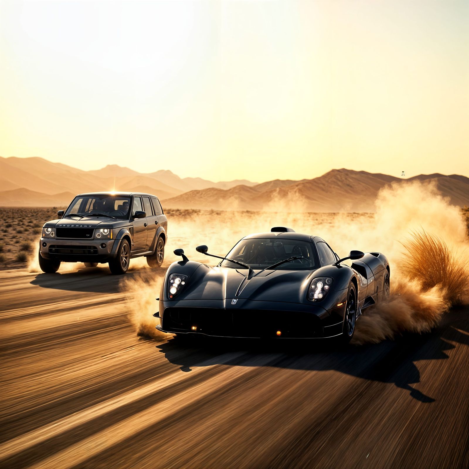 Dark Blue Pagani Races at Night: Cinematic Film Still