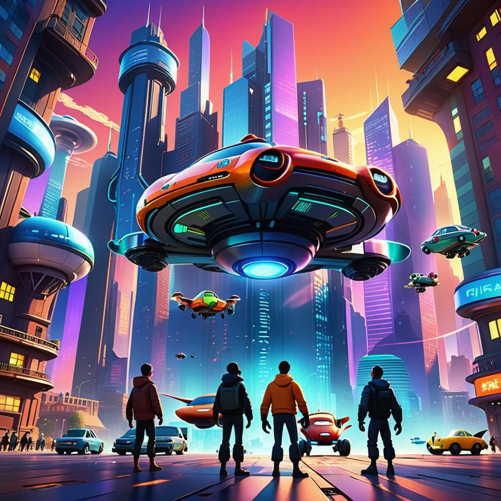 Futuristic Cityscape: Pixar Concept Art in Wide-Angle