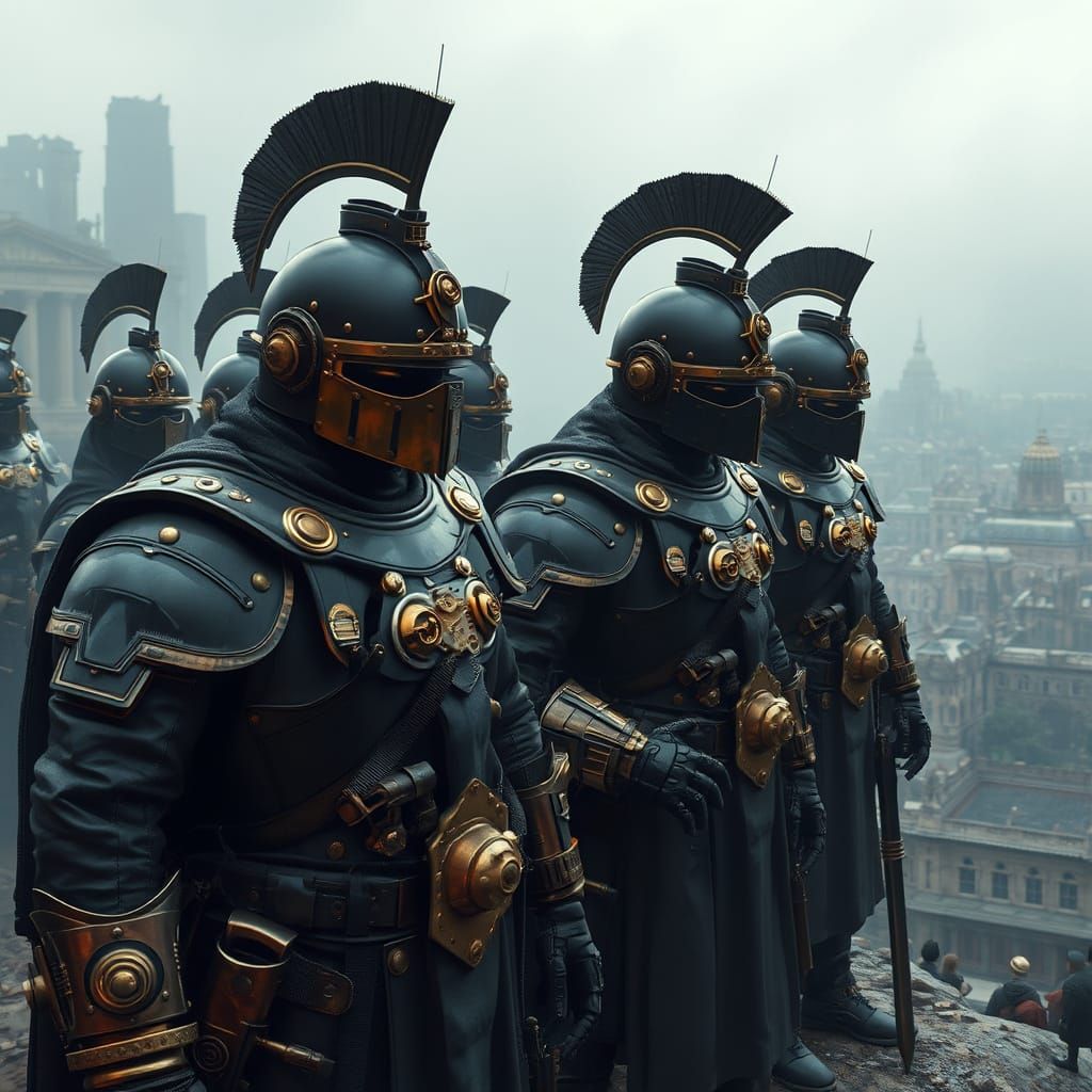 Epic Steampunk Roman Warriors in Black Armor