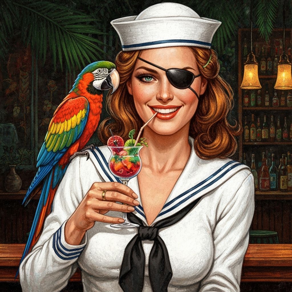 Elegant Sailor with Macaw in Wally Wood Style