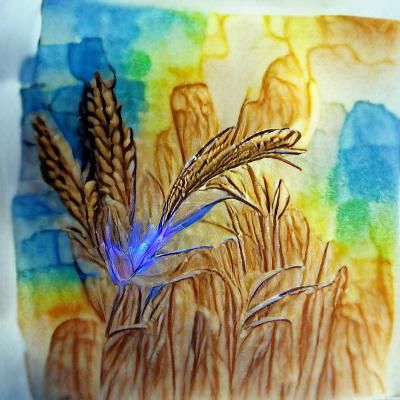 Ethereal Watercolor Wheat Field in UV Glow Ink