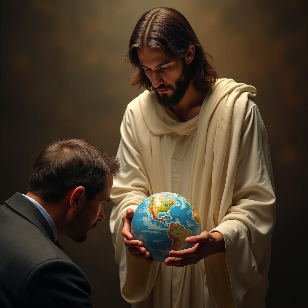 Jesus Holds the World in His Hands, Surrounded by Devotion a...