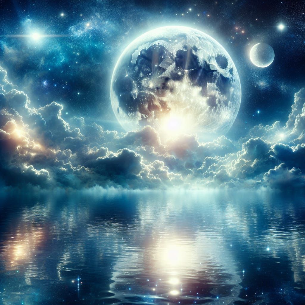 Radiant Full Moon Reflecting on Tranquil Ocean