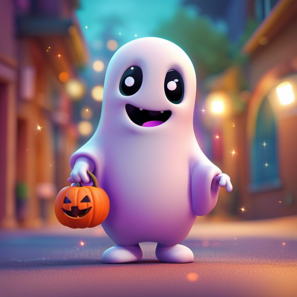 Cute Ghost Trick or Treating: Pixar Style