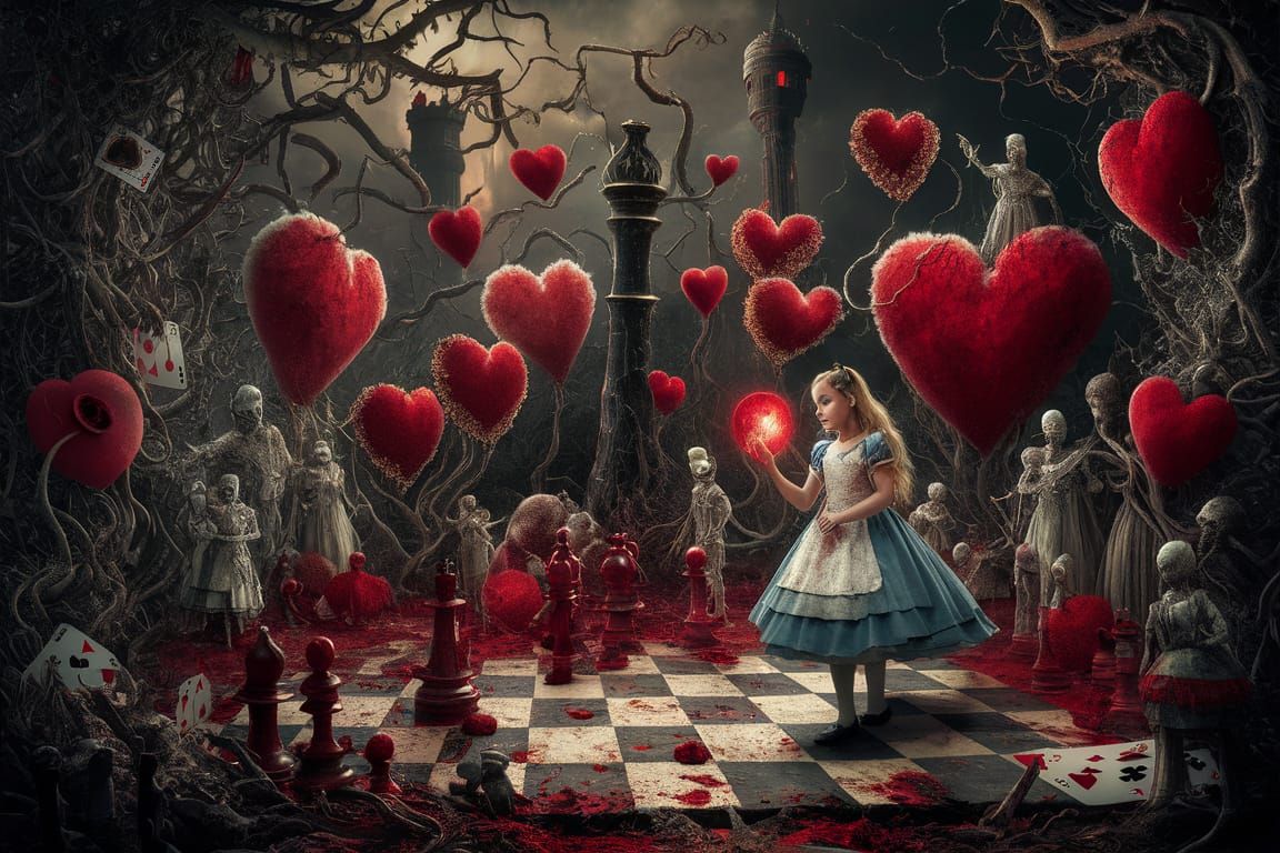 Surreal Alice in Wonderland Chessboard Garden