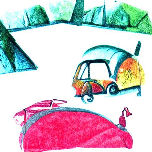 Red Citroen 2CV Storybook Illustration