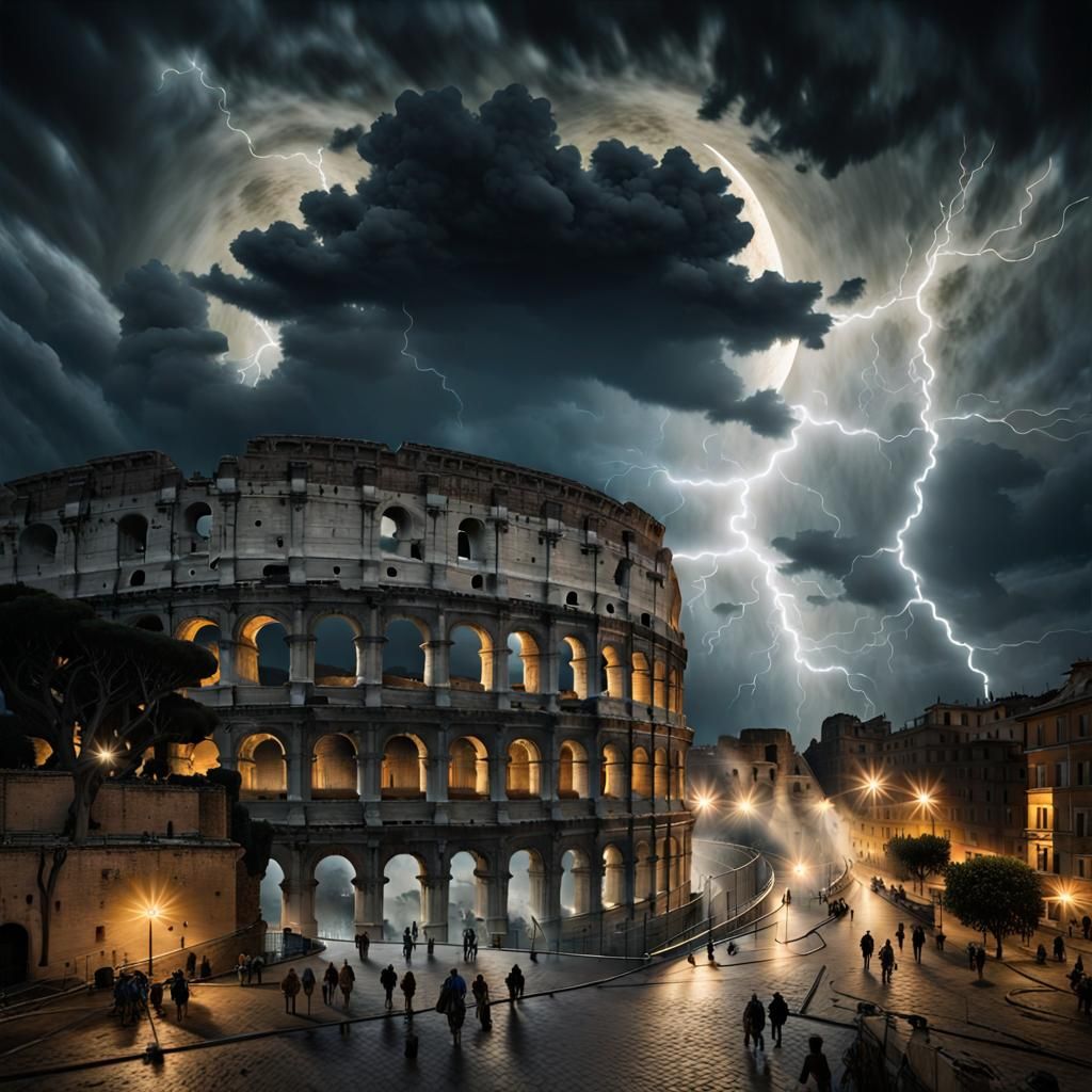 Colosseum in Rome During a Thunderstorm
