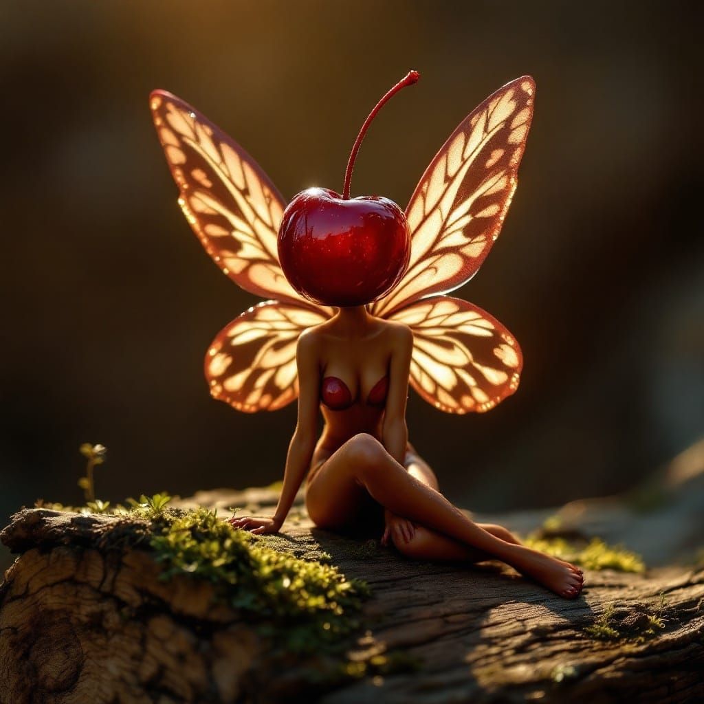 Cherry Fairy in Whimsical Woodland Setting