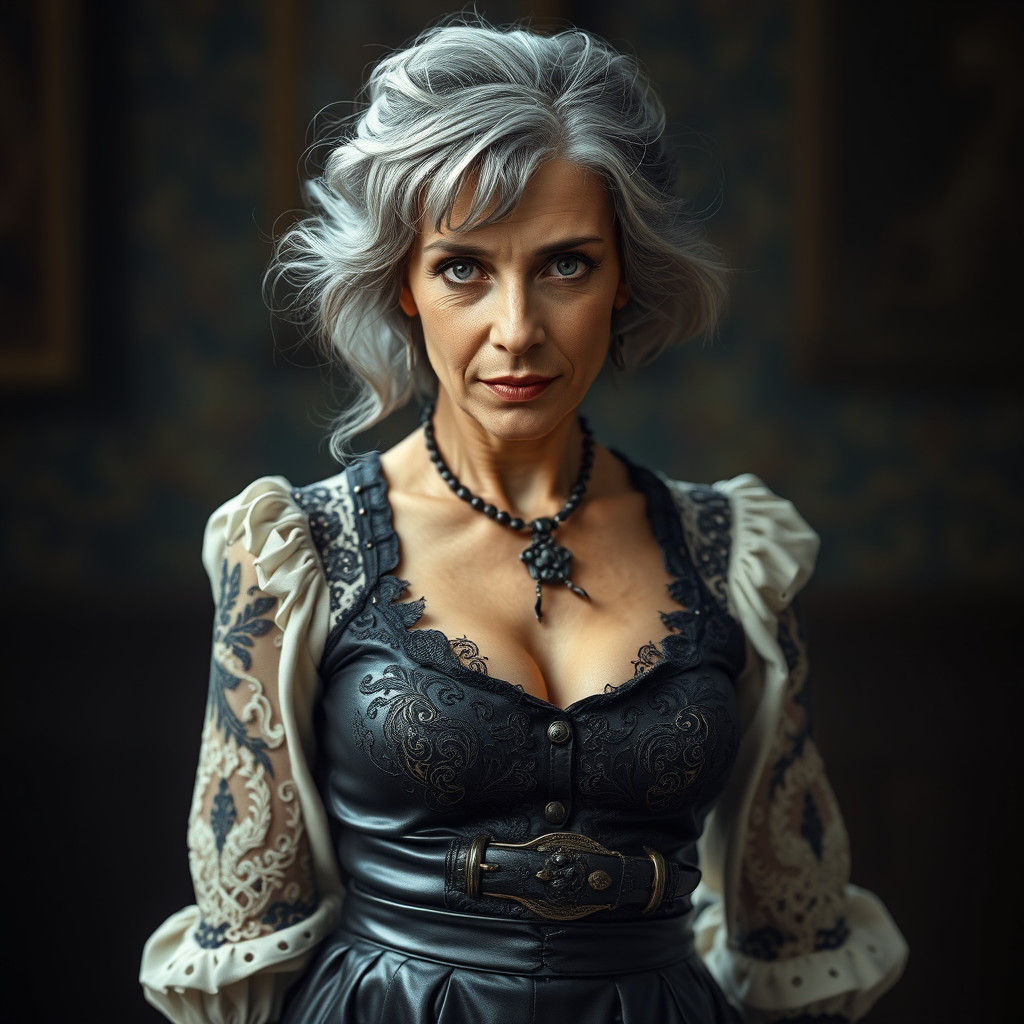 Stern Older Woman in Hyperrealistic Style