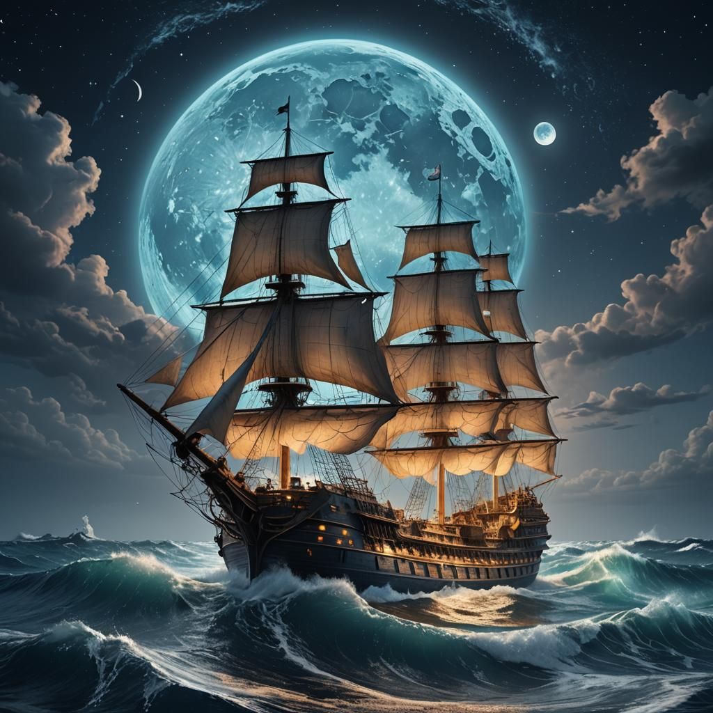 Luminous Moonlit Voyage: Fantasy Concept Art