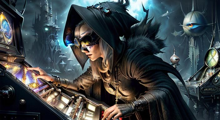 Futuristic Wizard Plays Pinball: A Surreal Sci-Fi Masterpiec...