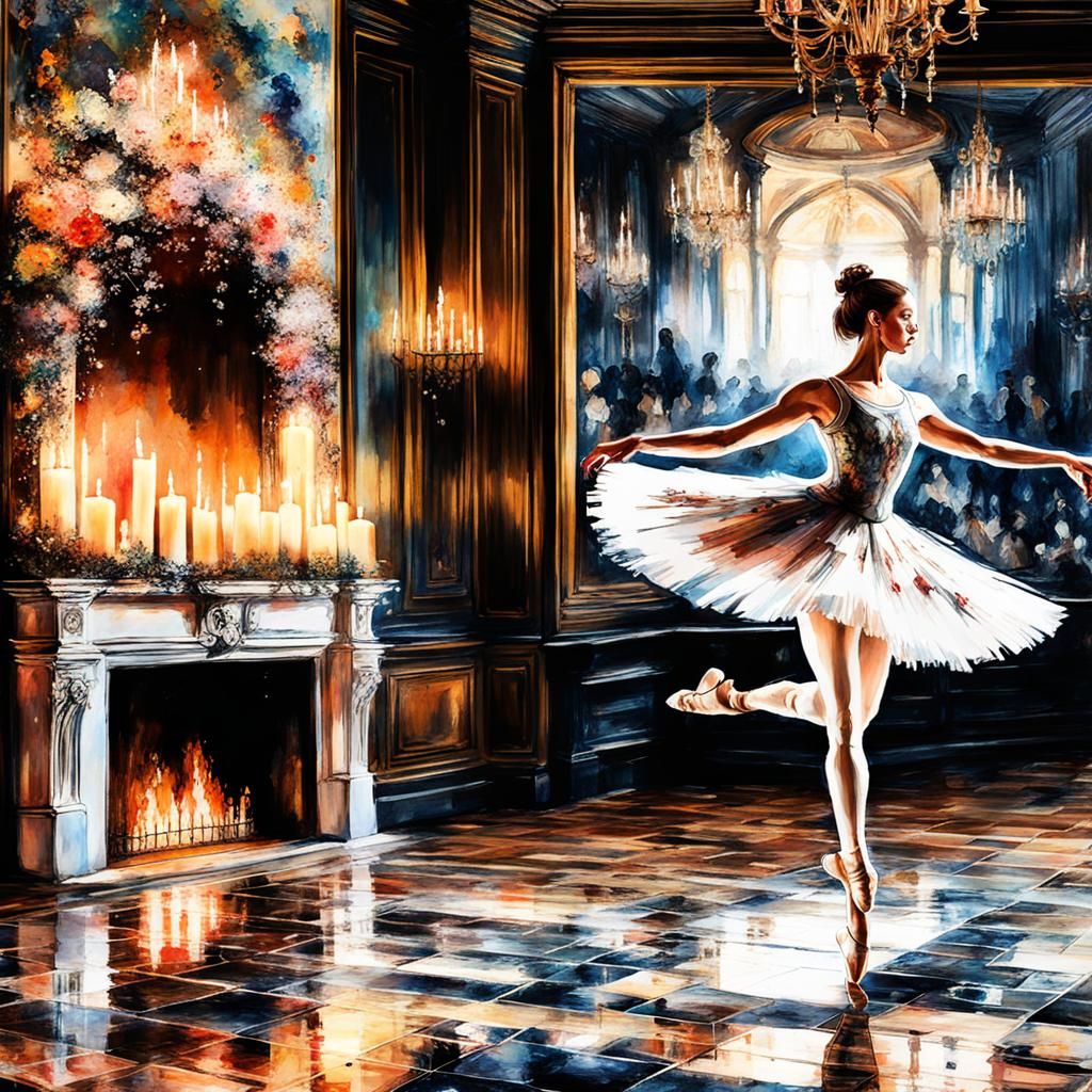 Ballerina Dancing in Watercolor Double Exposure