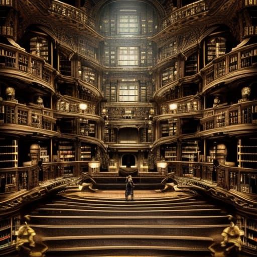Epic Library Interior in Digital Matte Painting Style