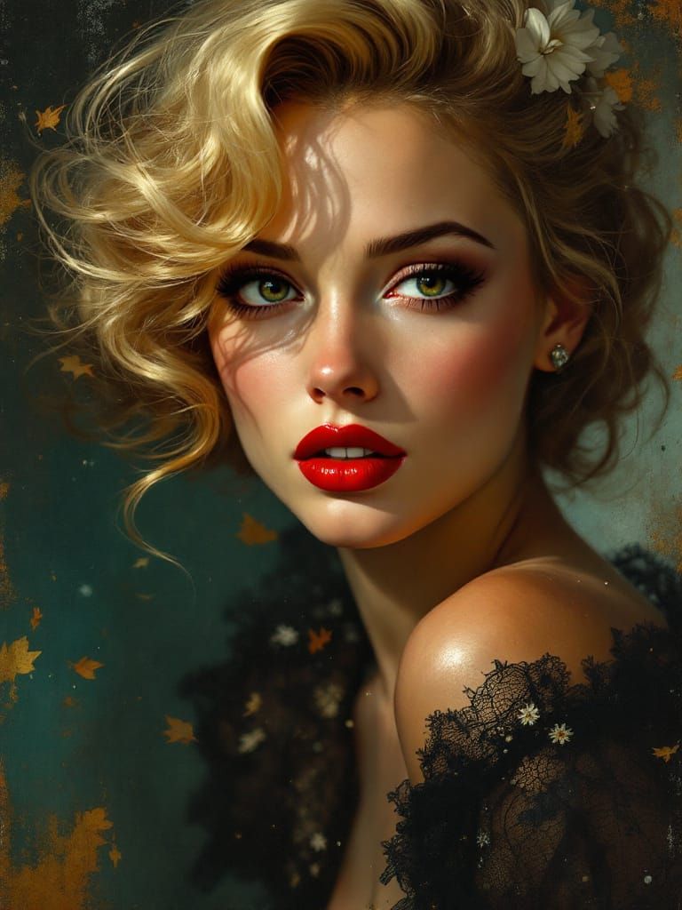 1950s Pin-Up Woman with Bold Expression in Oil Painting Styl...