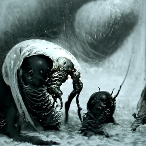Horrifying Human Larvae in Gothic Horror Style