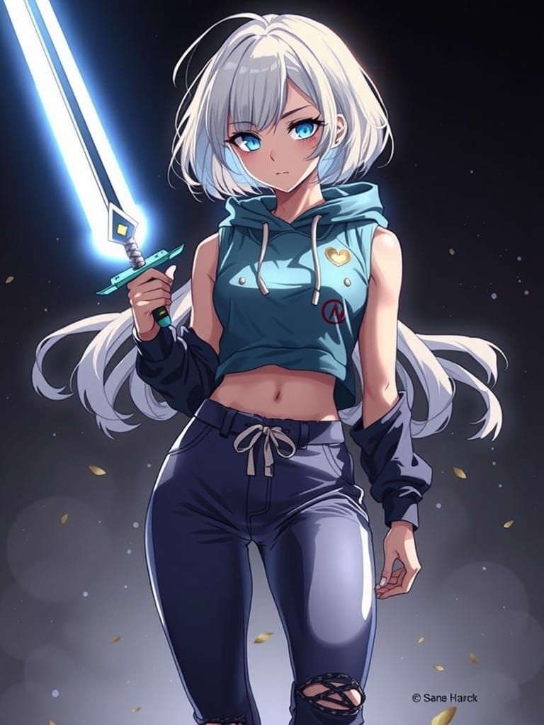 Anime Warrior Girl in Elegant, Moody Setting