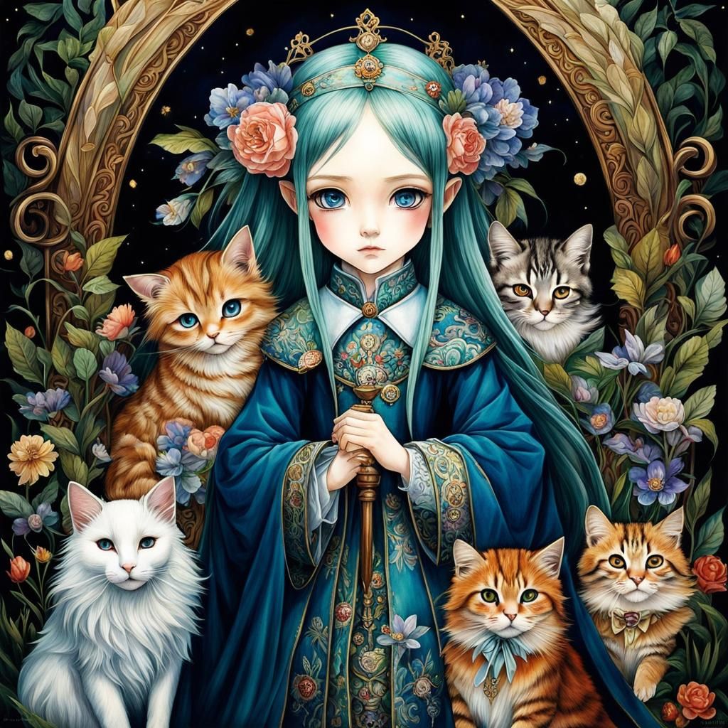 Psychedelic Tudor Children Art in Anime Style