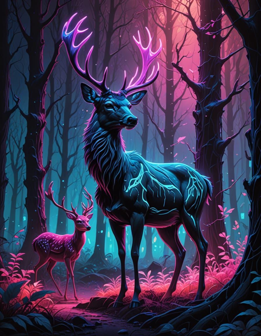 Neon Grove Guardians in Synthwave Forest Style