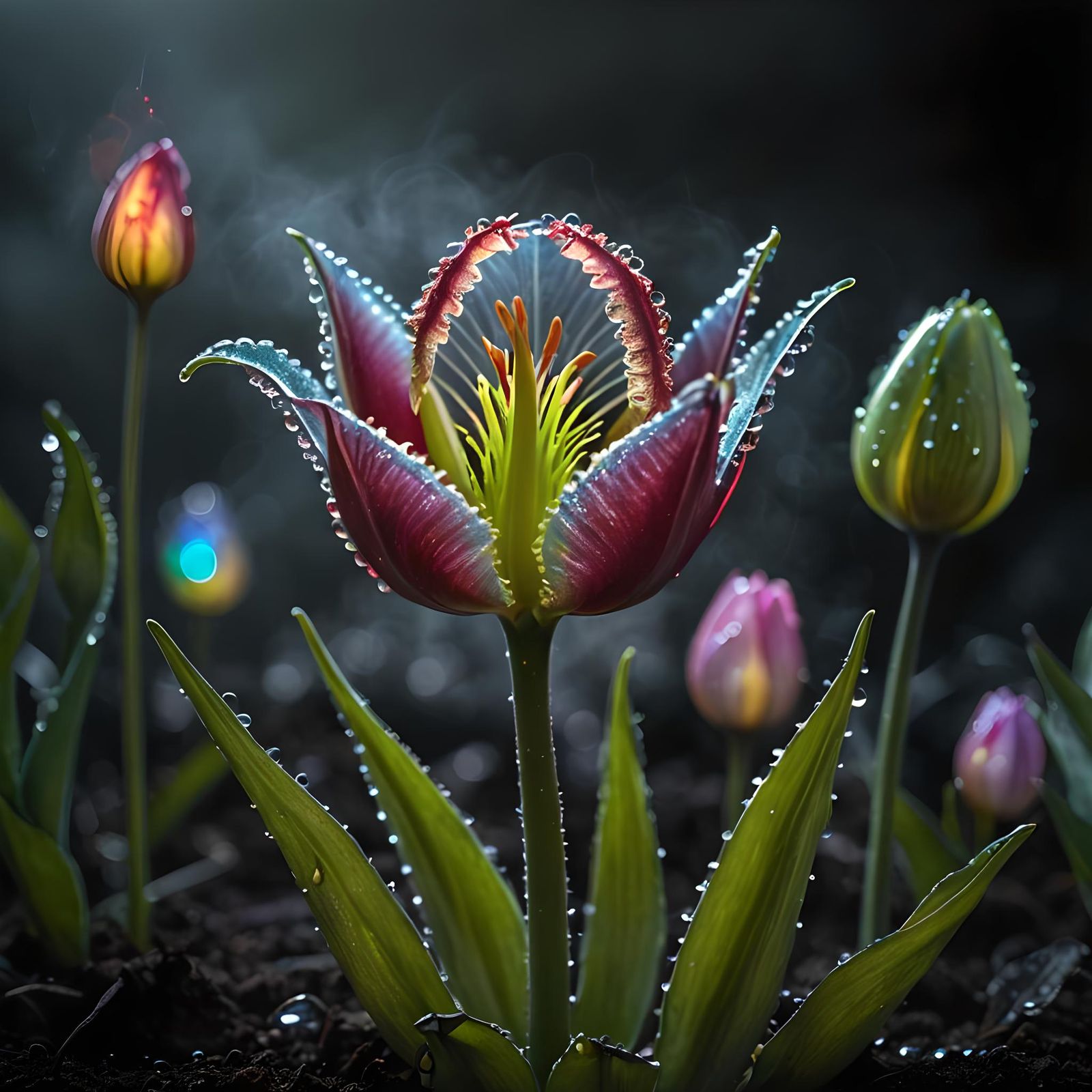 Surreal Bioluminescent Venus Flytrap Tulip Hybrid