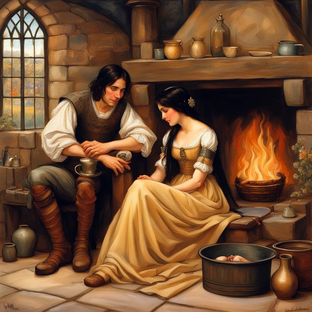 Medieval Fantasy: Lord and Lady by Hearth, Waterhouse Style
