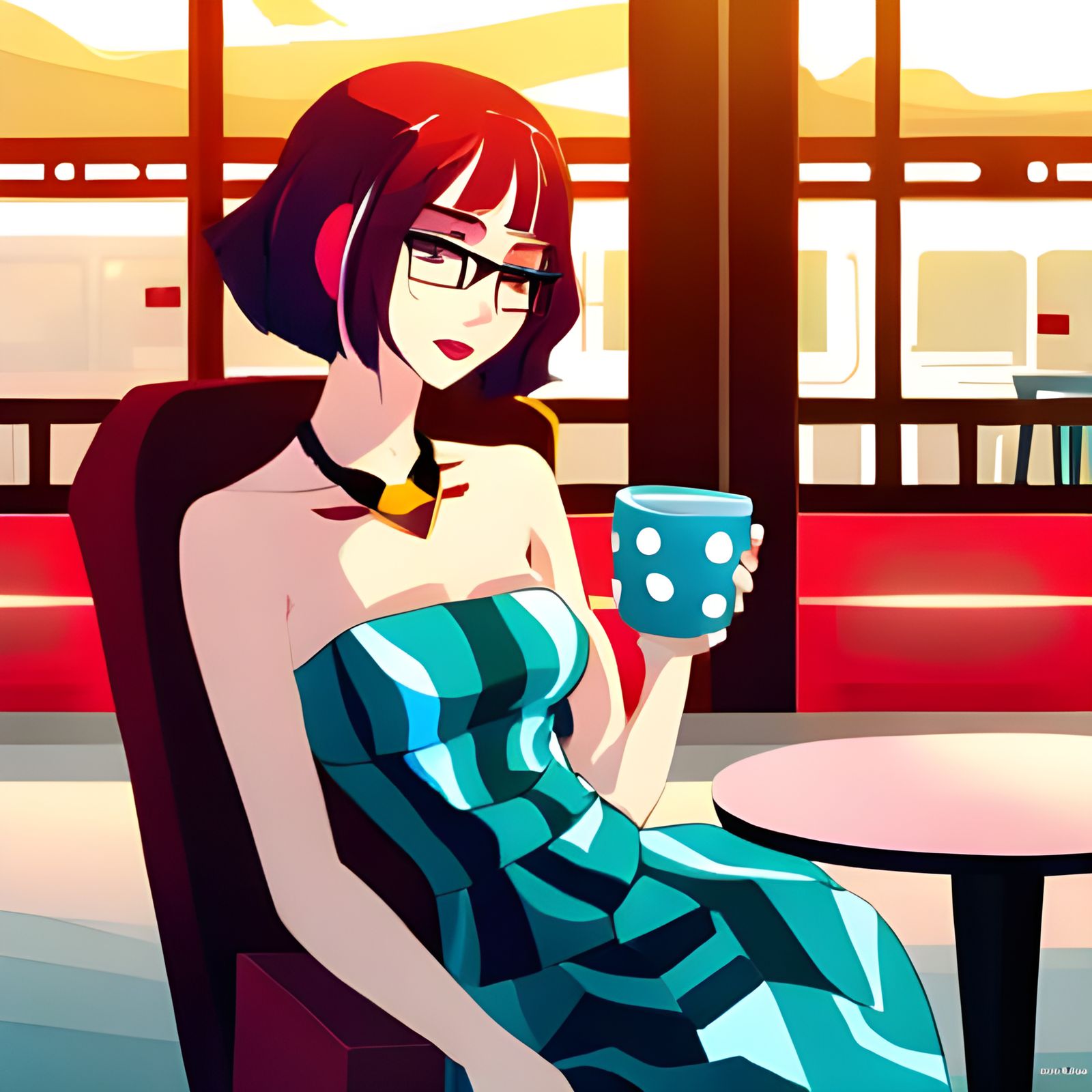 Psychedelic Cafe: Woman with Coffee, Key Art Style