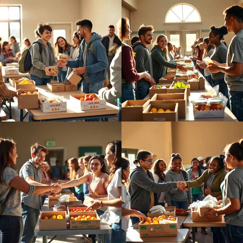 Volunteers Distribute Food Packages at Community Center