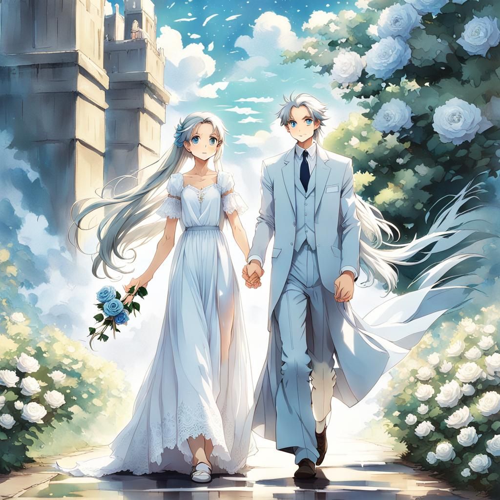 Anime Girl and Boy Holding Hands in Ghibli Style