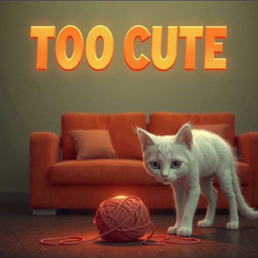 Whimsical Cartoon Text with Cute White Persian Kitten