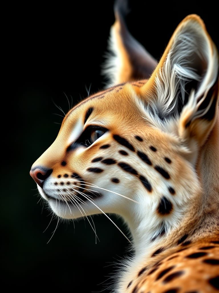 Serval Head in Profile, Captured with Bokeh and Natural Ligh...