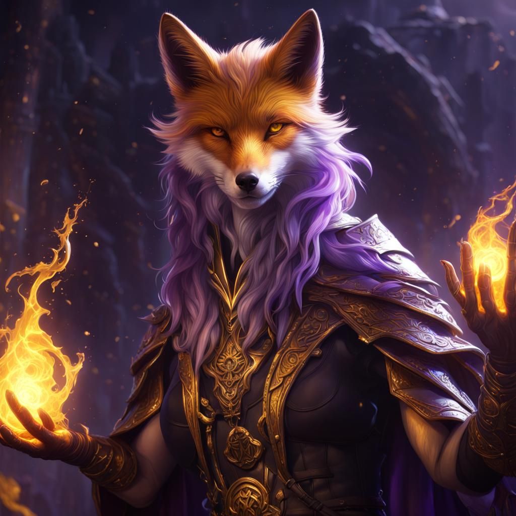 Lightning Magic Onyx Fox in Dark Fantasy Style