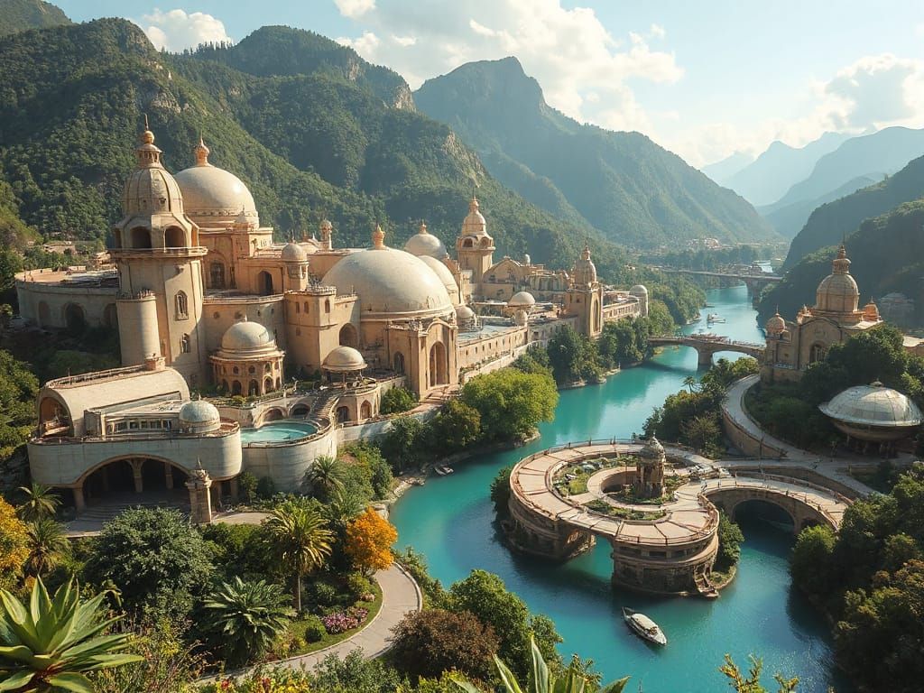 Sci-Fi Fae-Core City in Lush Valley