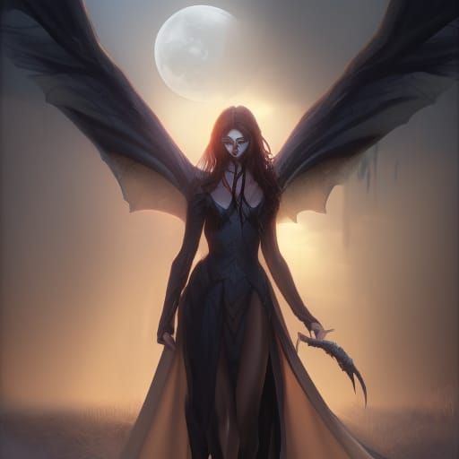 Vampire Woman with Bat Wings: Detailed Digital Art