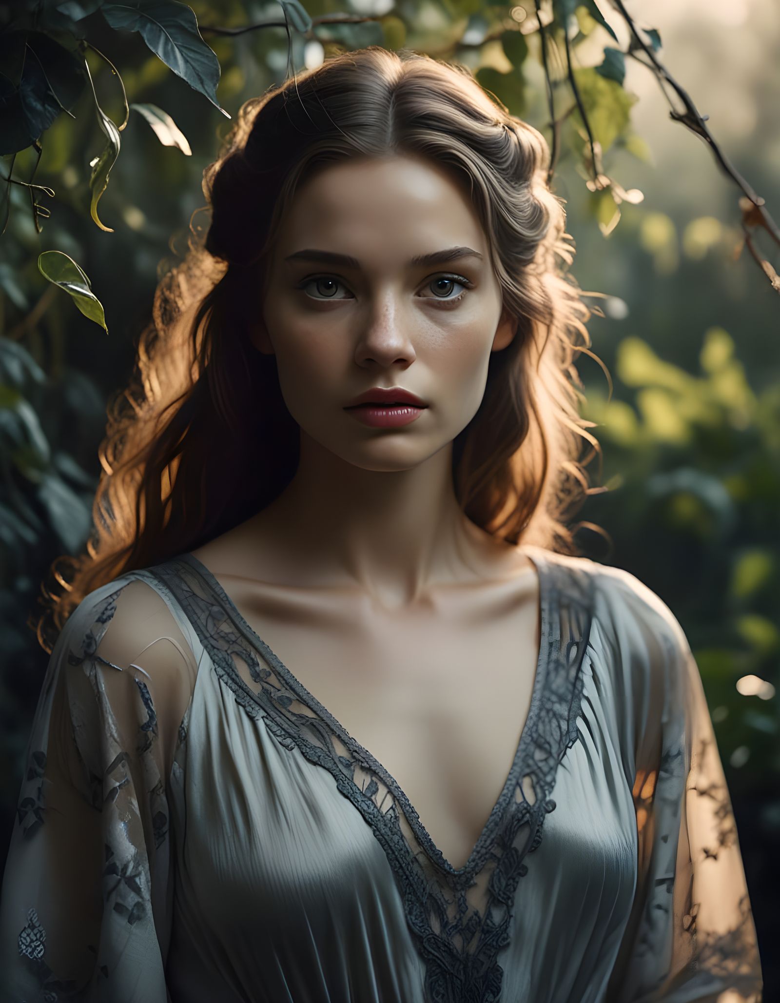 Porcelain Beauty Portrait with Vines in Photorealistic Style