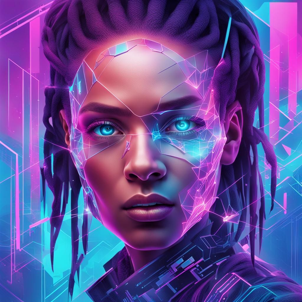 Cyberpunk Woman with Cybernetic Enhancements in Neon Citysca...