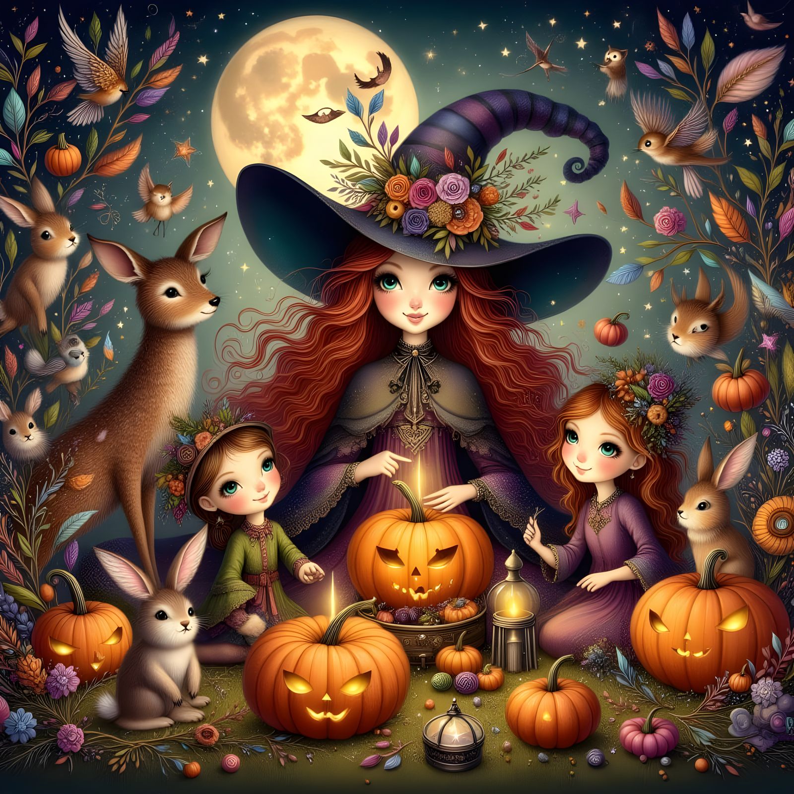 Mystical Witch Carves Pumpkins With Forest Friends