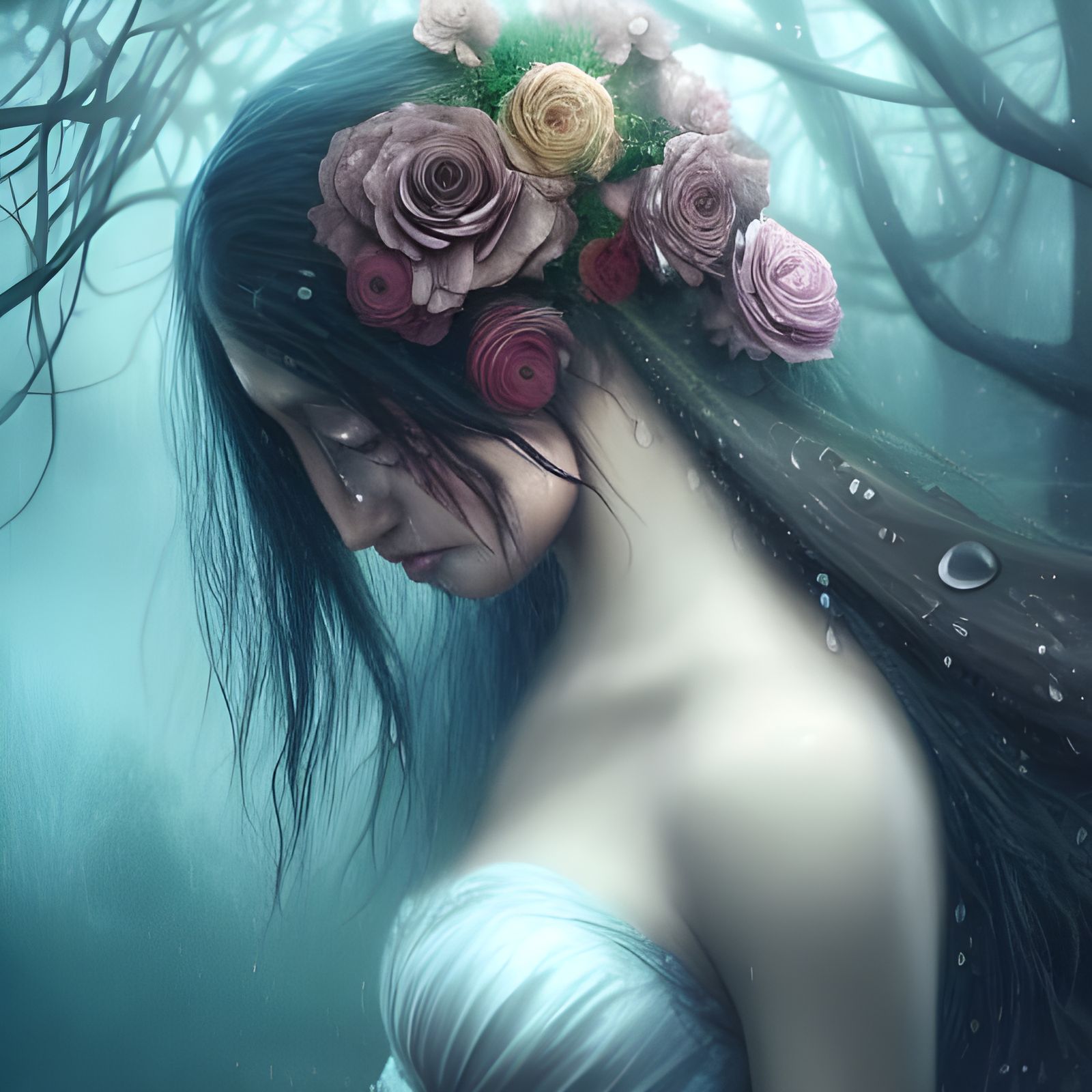 Depressing Bouquet of Dead Flowers in Tears