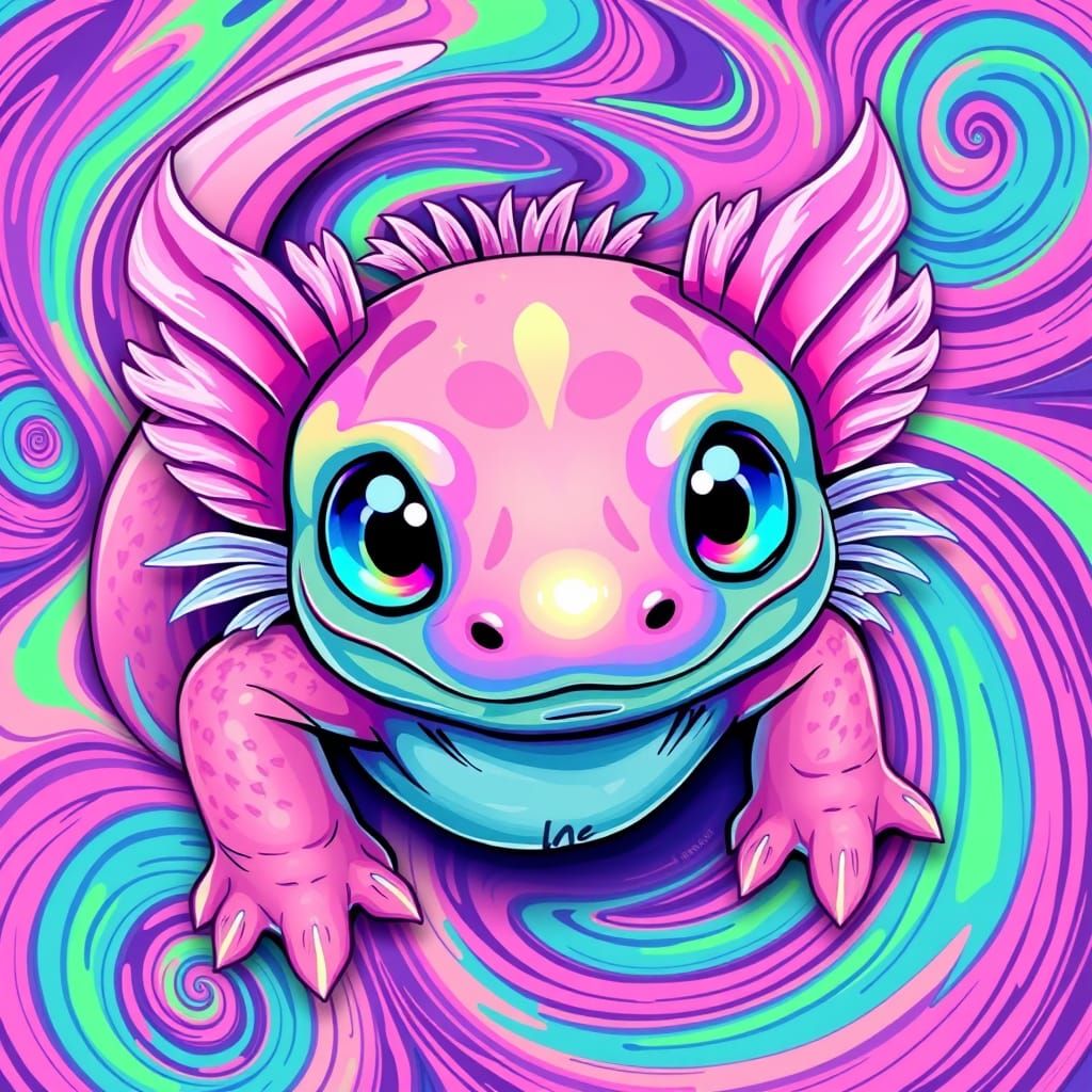 Whimsical Axolotl in Bright, Playful Colors