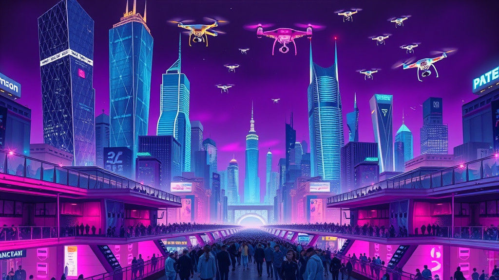 Futuristic Metropolis with Gleaming Skyscrapers in Graffiti ...