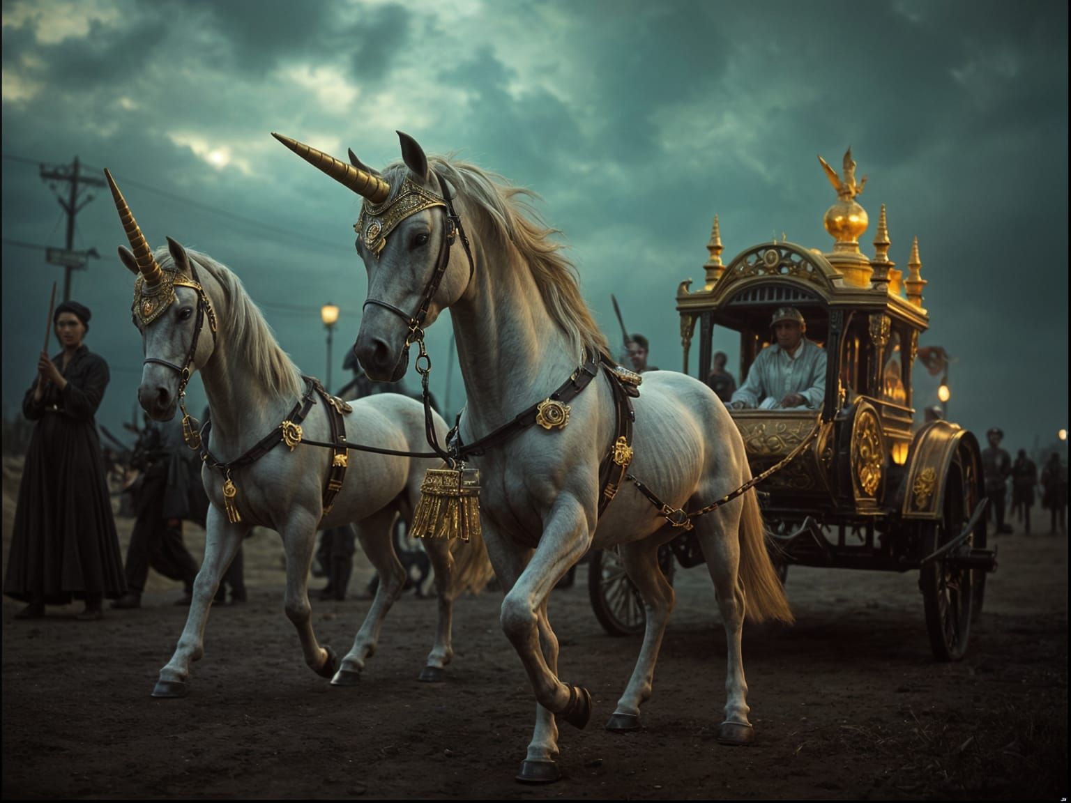 Jeweled Unicorns Pulling a Gilded Hearse